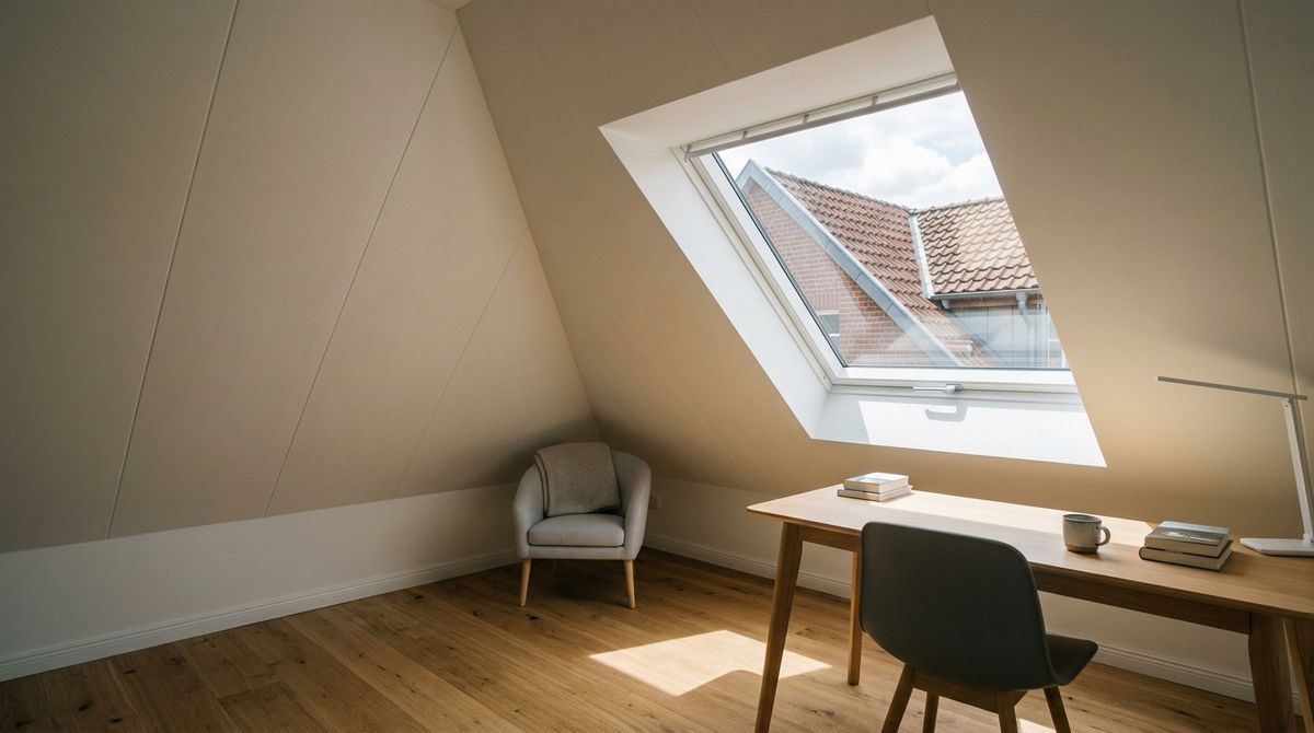 Senior bedient ein VELUX INTEGRA Dachfenster über die Funkfernbedienung vom Sessel aus