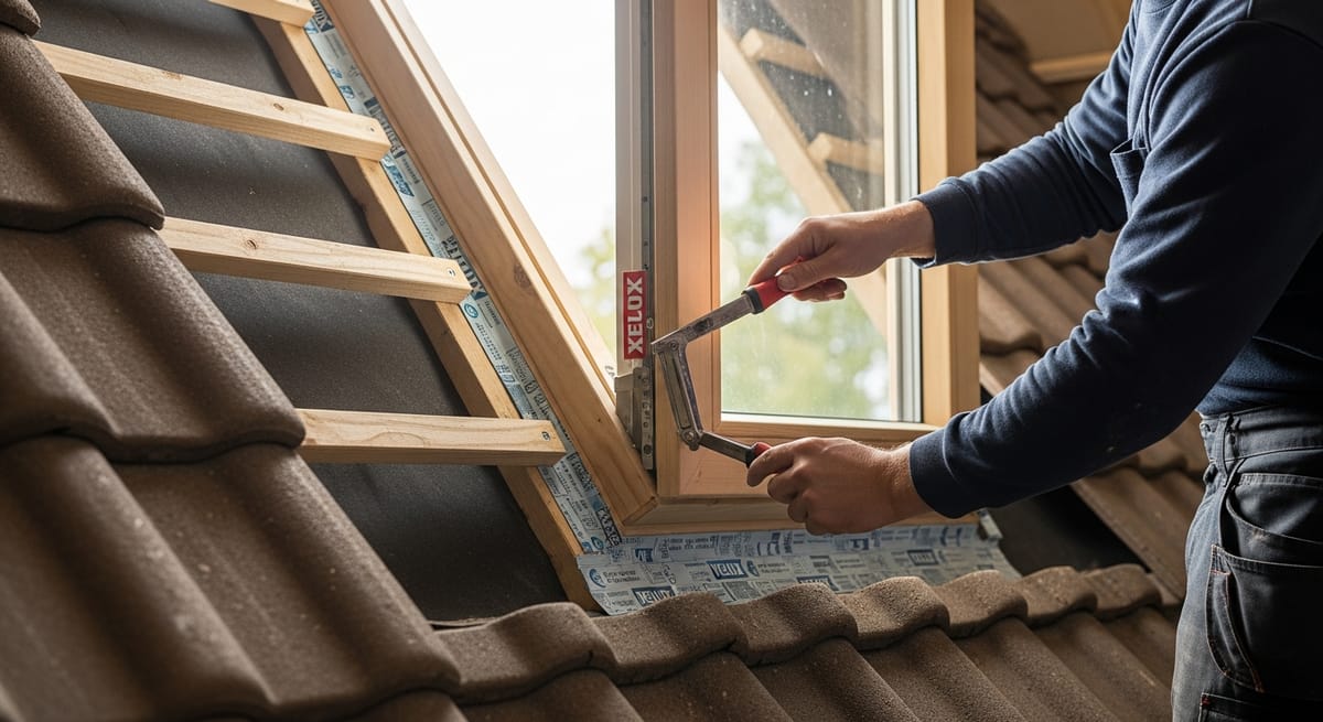 Professioneller Dachdecker montiert ein VELUX Dachfenster