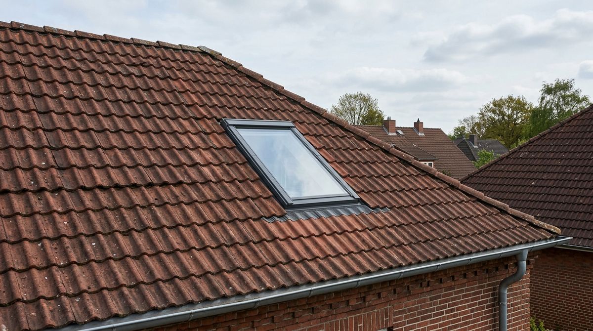 Klarna-Logo neben einem VELUX Dachfenster — Ratenzahlung für den Fenstertausch