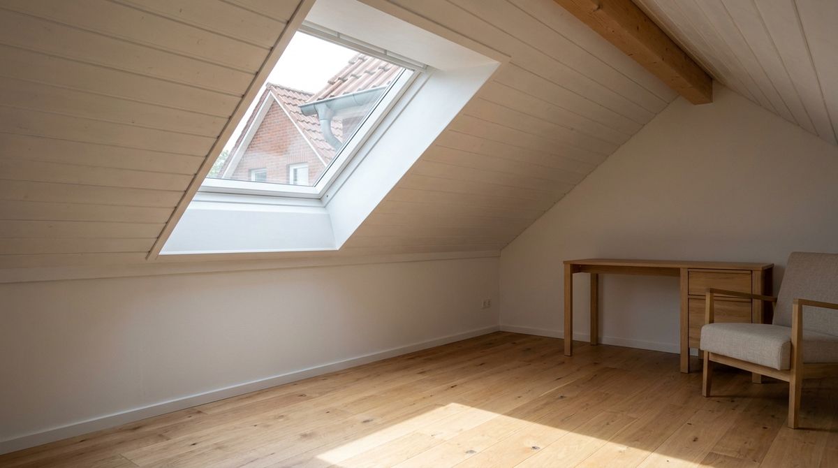 VELUX Dachfenster mit Schallschutz-Verglasung an einem Stadthaus nahe einer befahrenen Straße