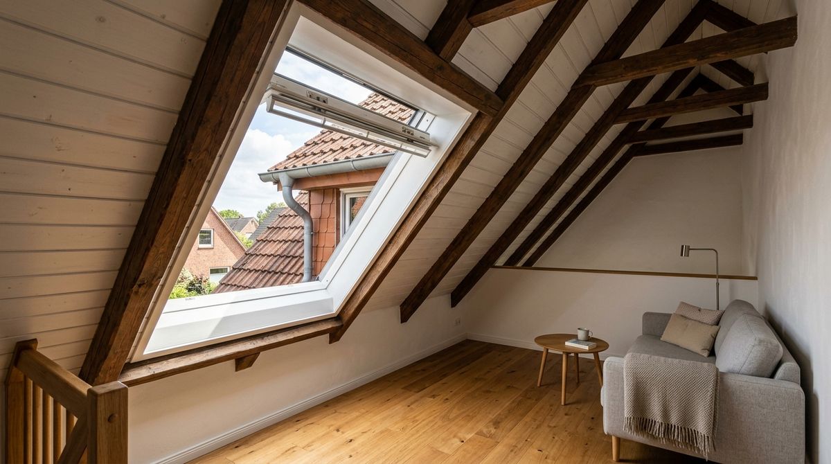 VELUX Rollladen und VELUX Hitzeschutz-Markise an einem Wohnhaus-Dachfenster im Vergleich